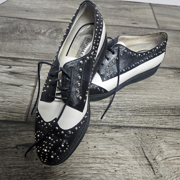 Michael Kors Black White Wingtip Oxfords Studded Party Menswear Moonwalk Theater - Picture 2 of 8